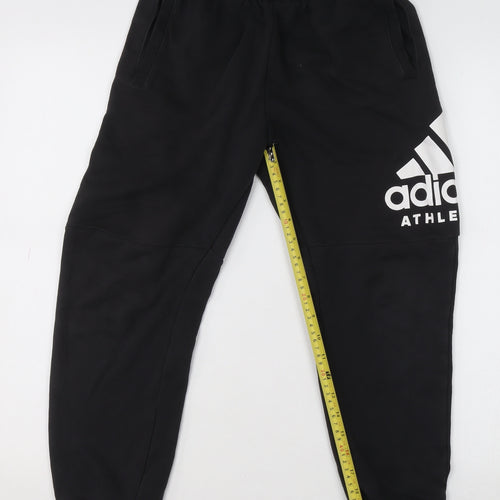 adidas Boys Black Logo Sweatpants 11-12 Years Regular Fit Fleece Tracksuit Bottoms