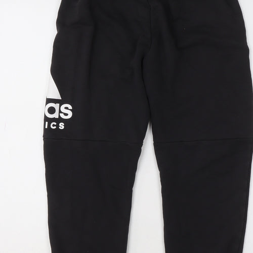 adidas Boys Black Logo Sweatpants 11-12 Years Regular Fit Fleece Tracksuit Bottoms
