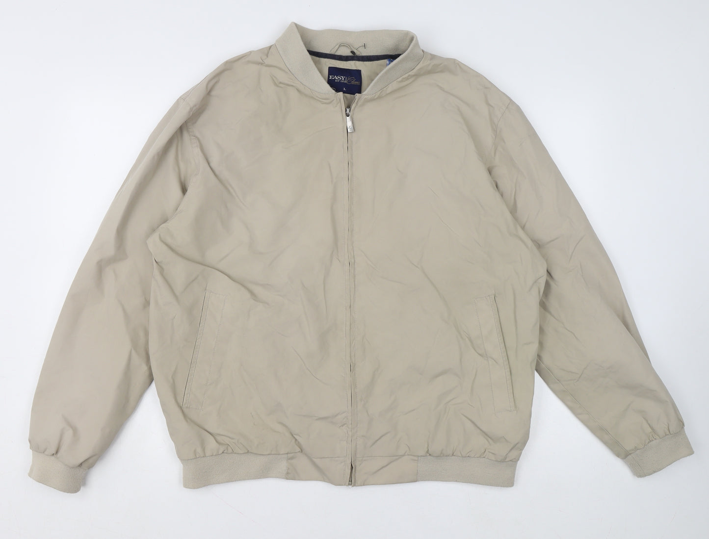 Easy Classic Collection Men's Beige Bomber Jacket L Full Zip Polyester