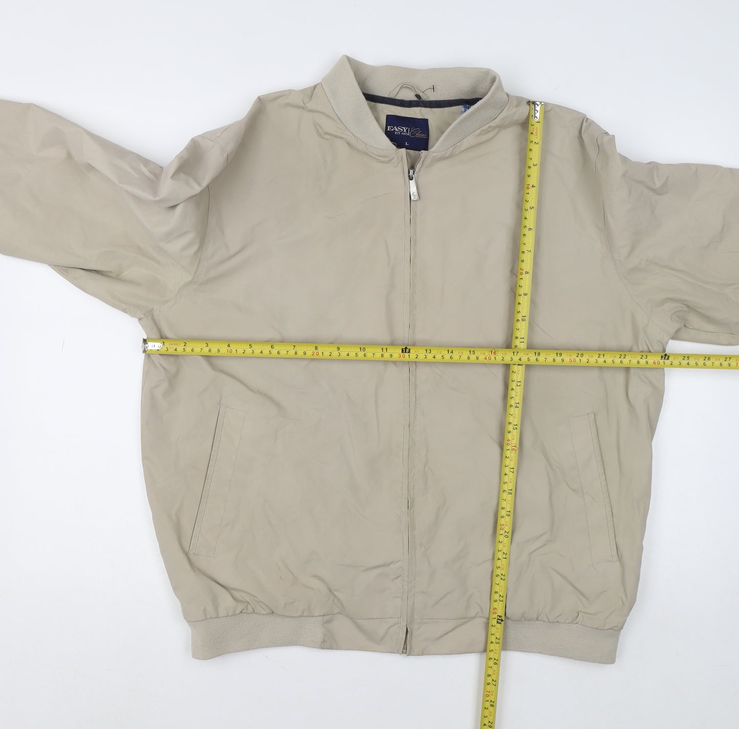 Easy Classic Collection Men's Beige Bomber Jacket L Full Zip Polyester