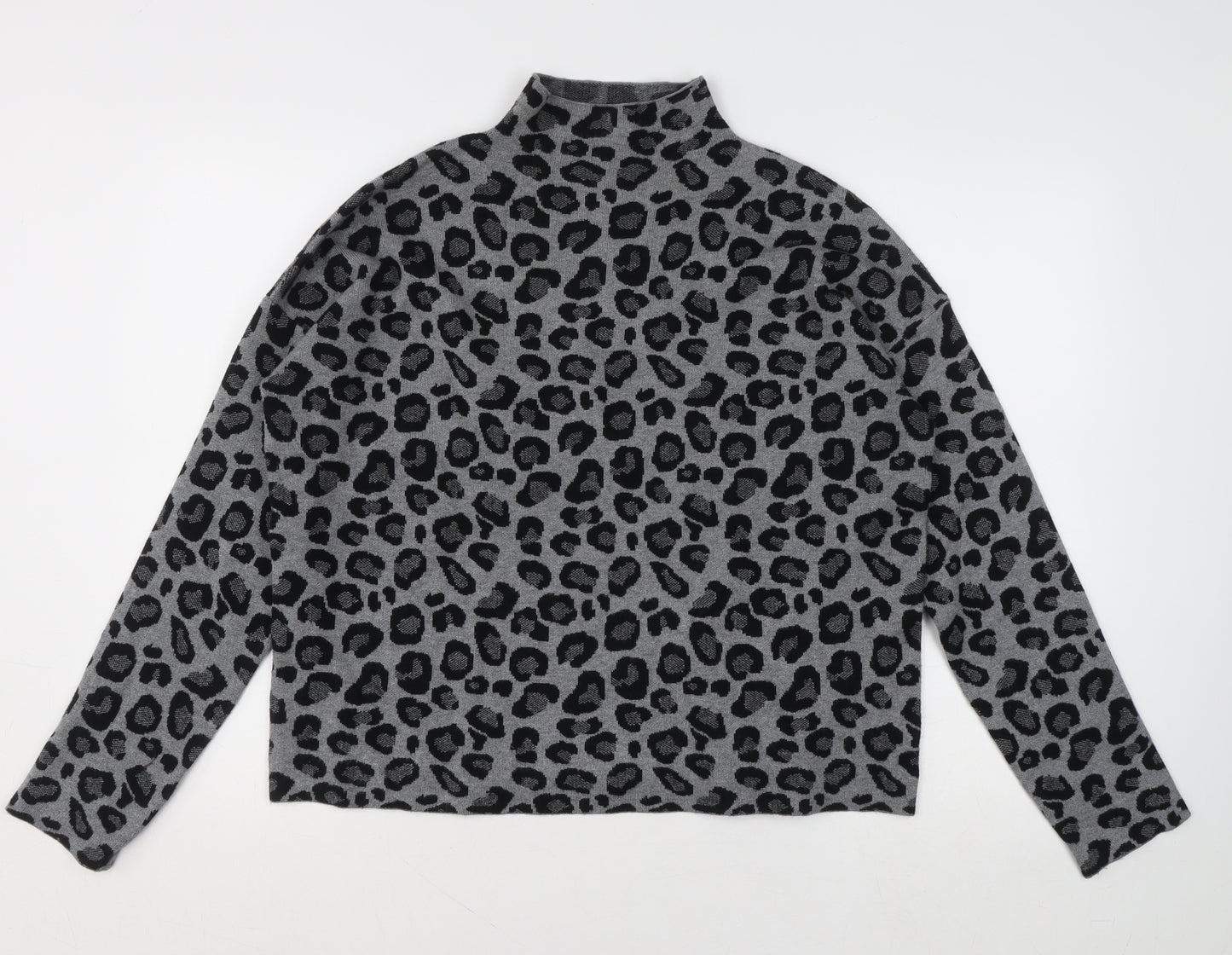 Tahari Womens Grey Leopard Print Mock Neck Jumper XL