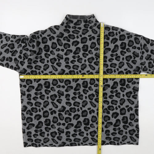 Tahari Womens Grey Leopard Print Mock Neck Jumper XL
