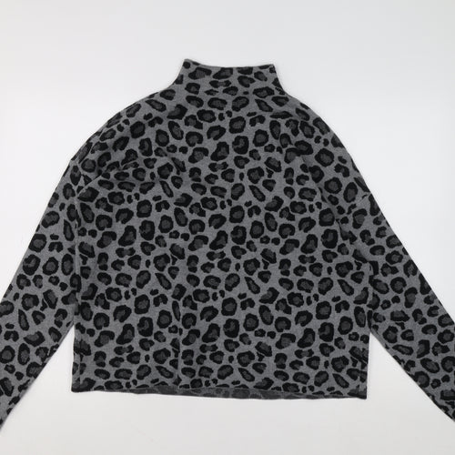 Tahari Womens Grey Leopard Print Mock Neck Jumper XL