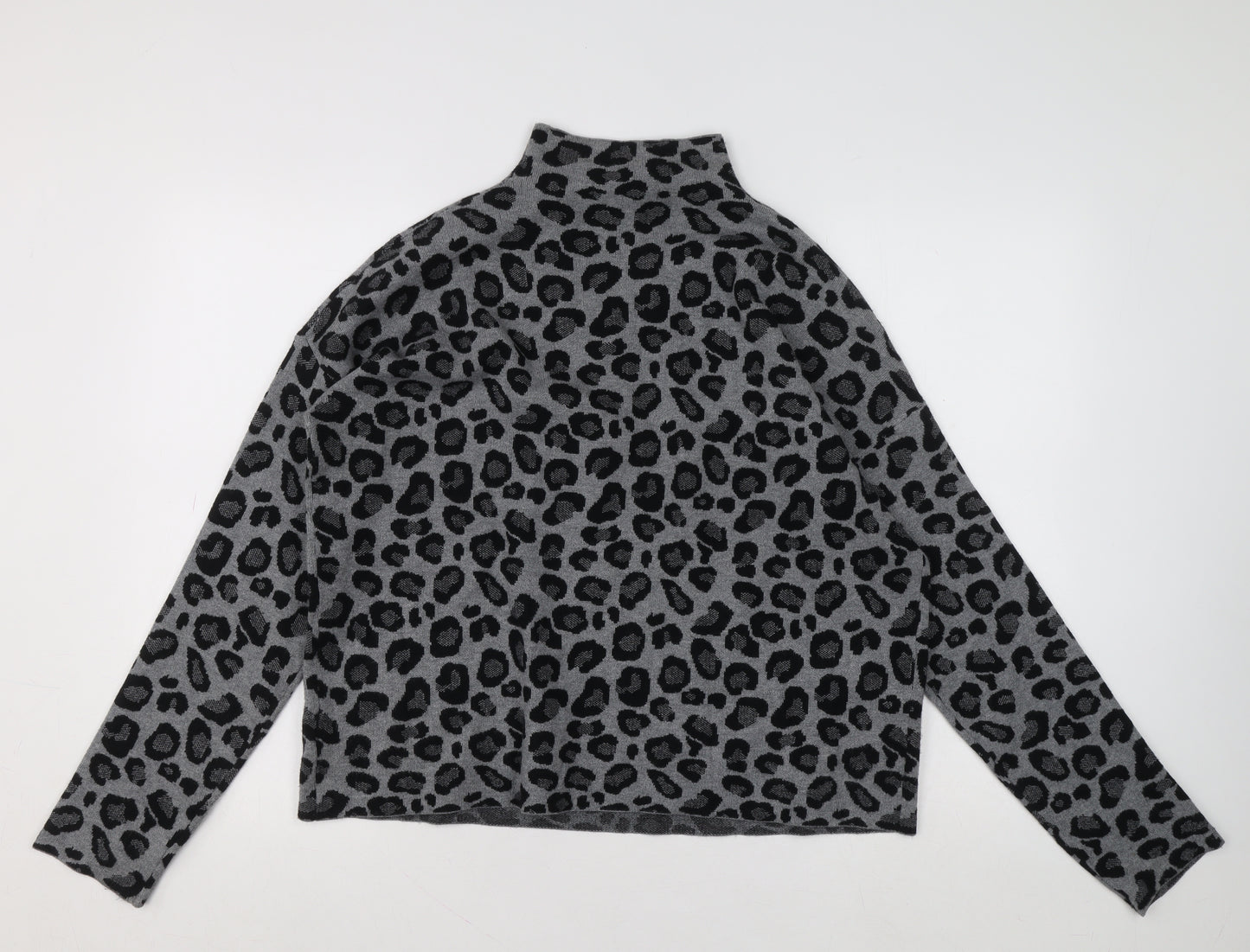 Tahari Womens Grey Leopard Print Mock Neck Jumper XL