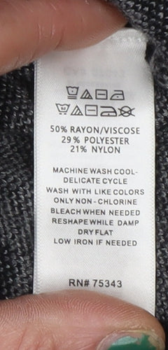 Tahari Womens Grey Leopard Print Mock Neck Jumper XL
