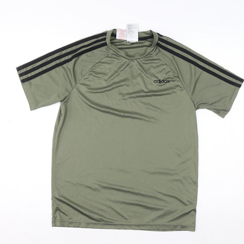 Adidas Boys Green 13-14 Years Short Sleeve Aeroready Sports T-Shirt