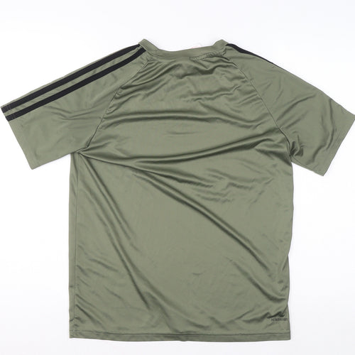 Adidas Boys Green 13-14 Years Short Sleeve Aeroready Sports T-Shirt