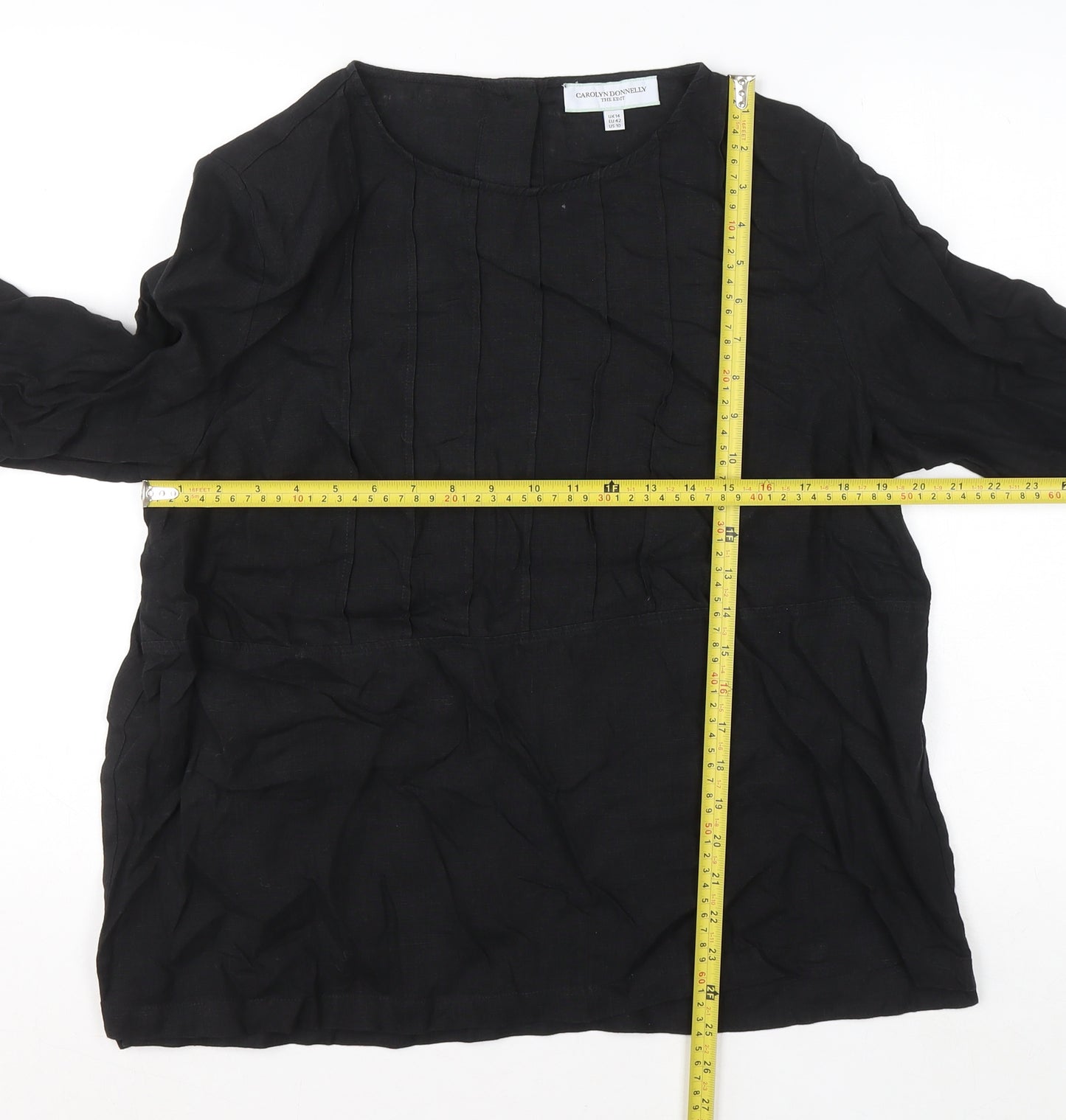 Carolyn Donnelly Black Linen Tunic Blouse UK 14 Women’s 3/4 Sleeve