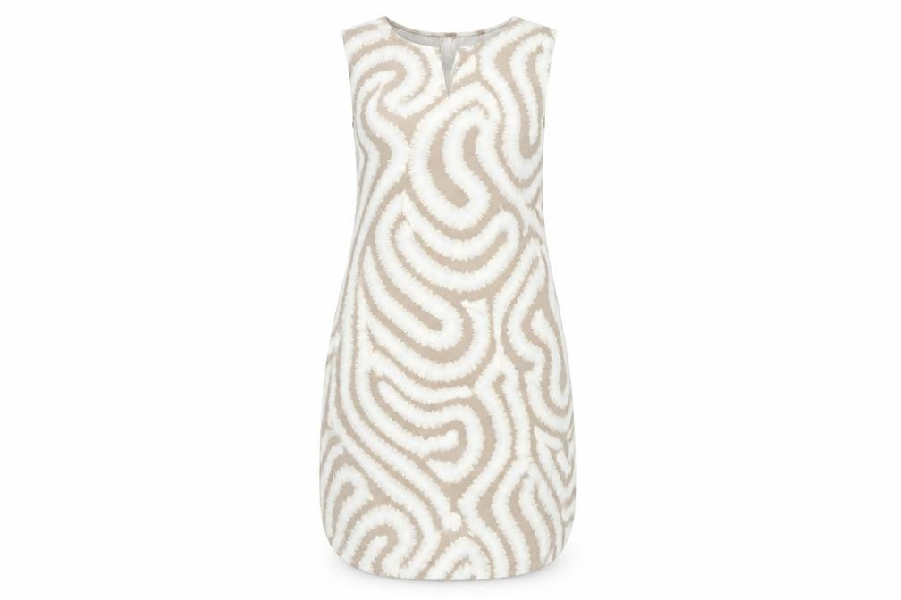 Front view of FREE/QUENT Women's Beige Abstract Shift Dress, size L