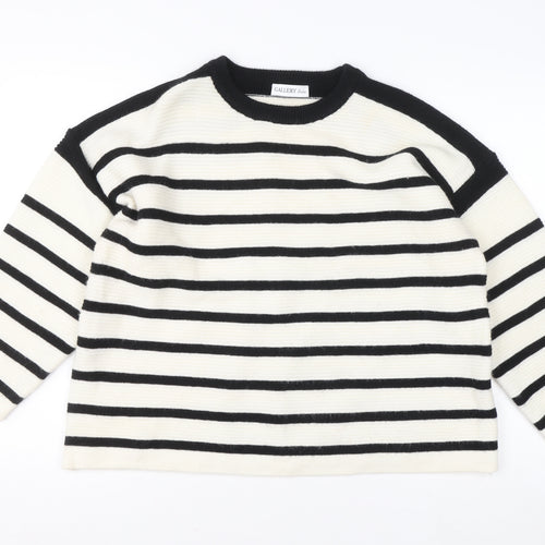 Gallery Women’s Black Ivory Striped Pullover Jumper Size L