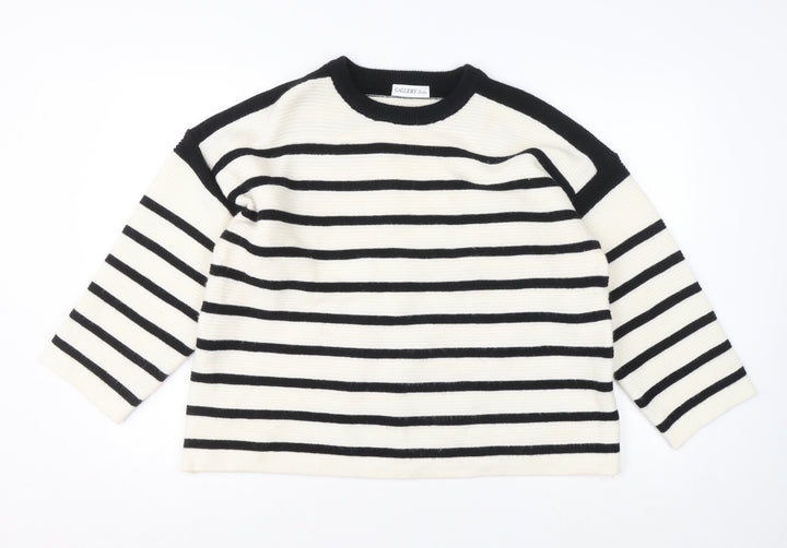 Gallery Women’s Black Ivory Striped Pullover Jumper Size L