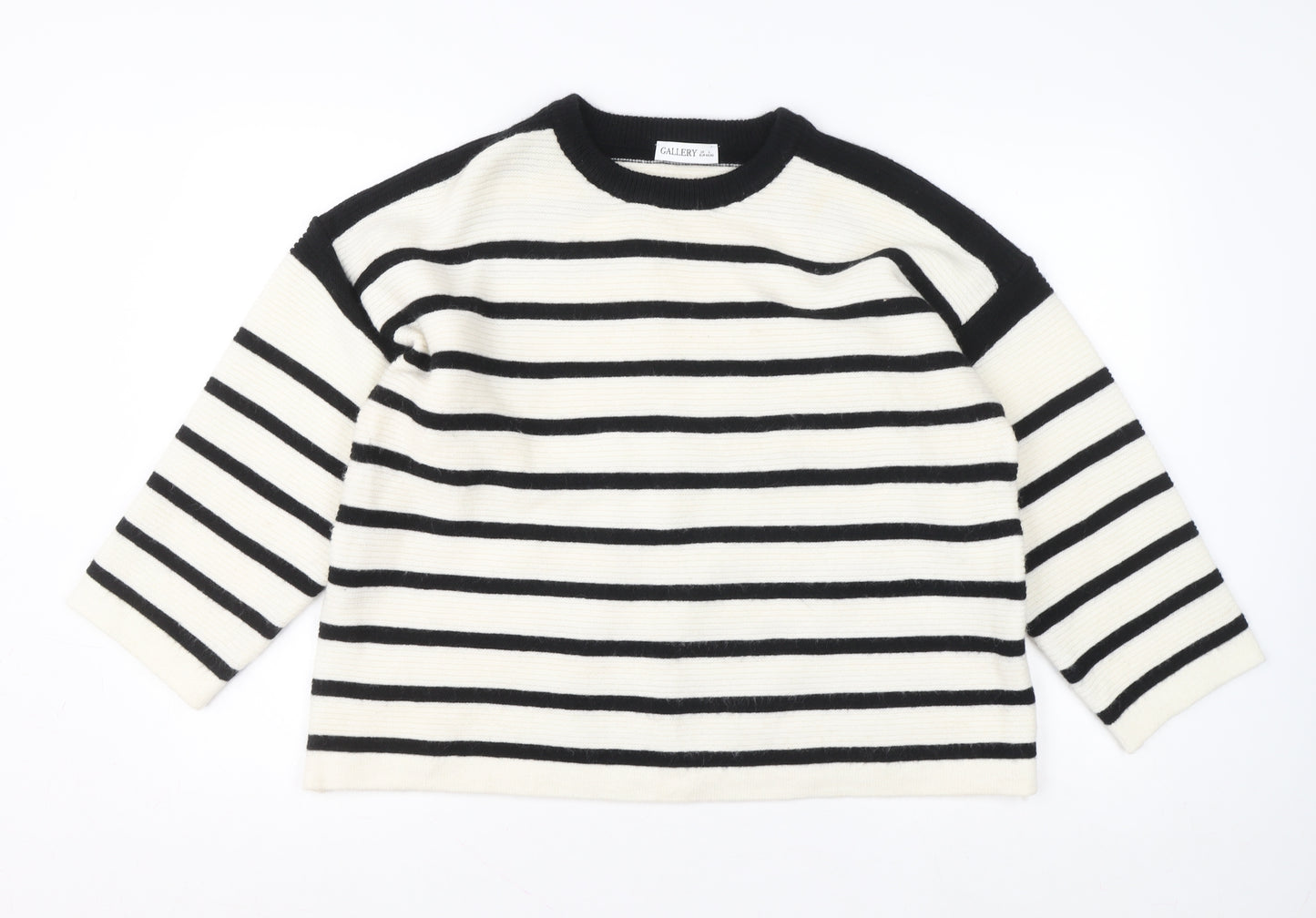 Gallery Women’s Black Ivory Striped Pullover Jumper Size L
