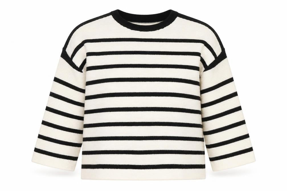 Front view of Gallery Women’s Black Ivory Striped jumper, size L