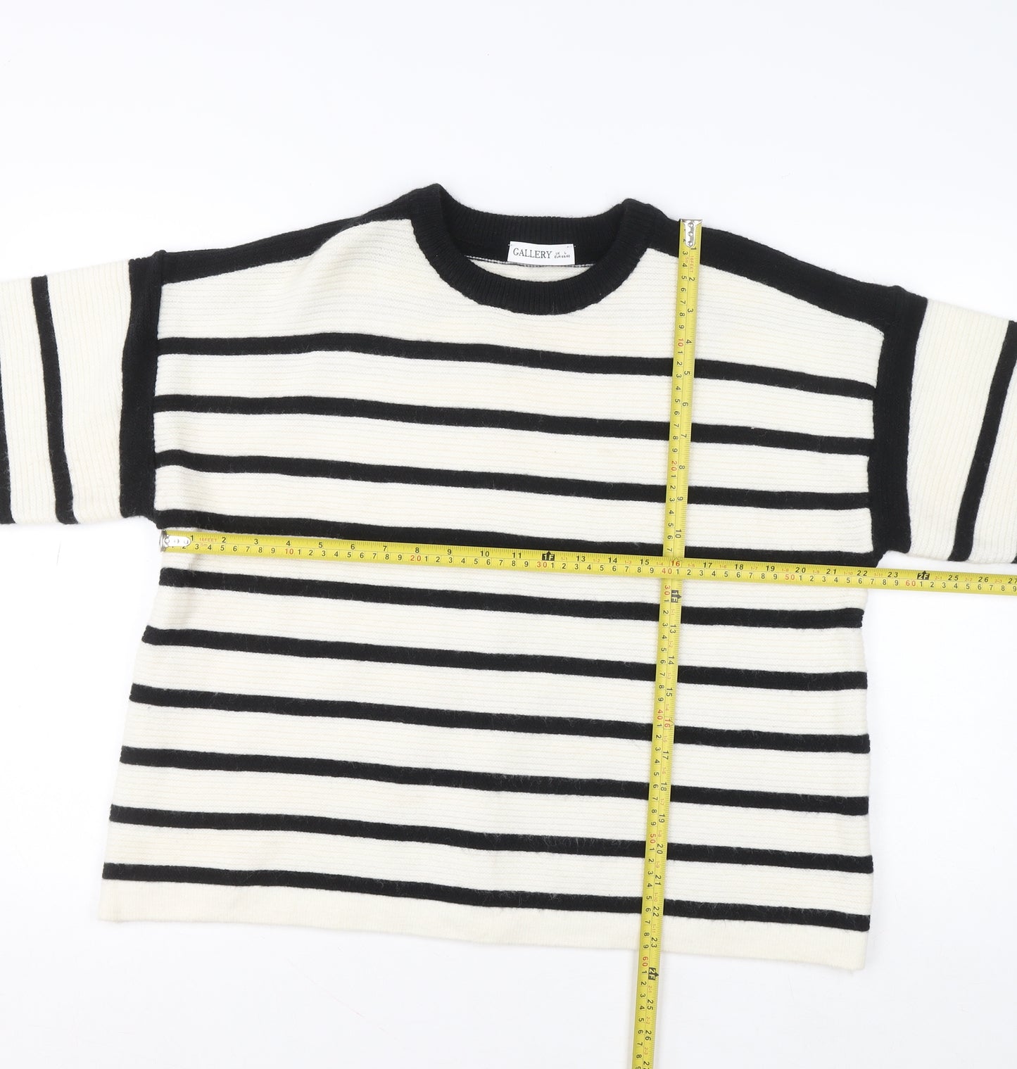 Gallery Women’s Black Ivory Striped Pullover Jumper Size L
