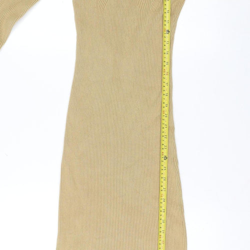 QED London Women Beige Ribbed Knit Midi Bodycon Dress Size M