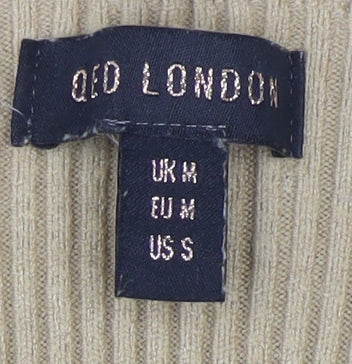 QED London Women Beige Ribbed Knit Midi Bodycon Dress Size M