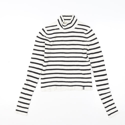 Pull&Bear Women's White Black Striped Roll Neck Jumper Size 14