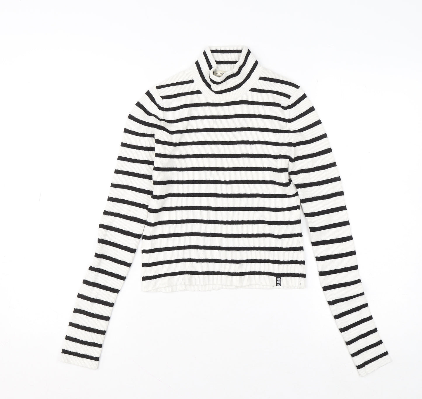 Pull&Bear Women's White Black Striped Roll Neck Jumper Size 14