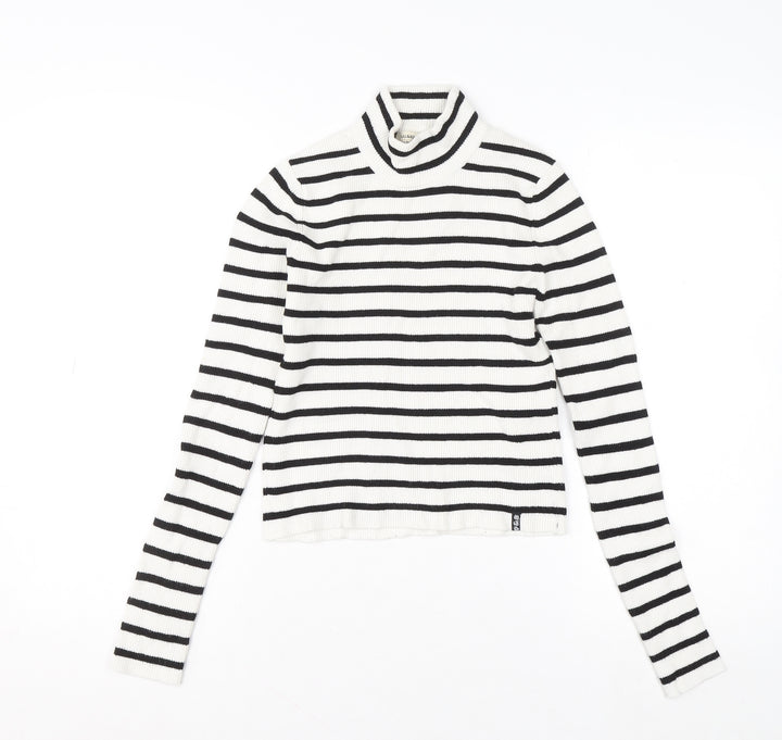 Pull&Bear Women's White Black Striped Roll Neck Jumper Size 14