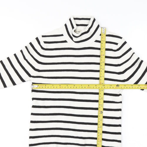 Pull&Bear Women's White Black Striped Roll Neck Jumper Size 14