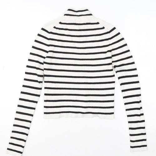 Pull&Bear Women's White Black Striped Roll Neck Jumper Size 14