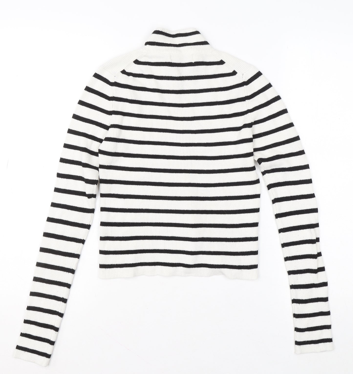 Pull&Bear Women's White Black Striped Roll Neck Jumper Size 14