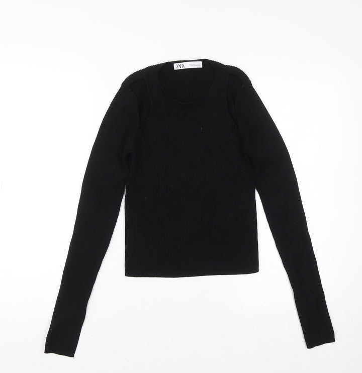 Zara Womens Black Slim Fit Knit Pullover Jumper Size 12
