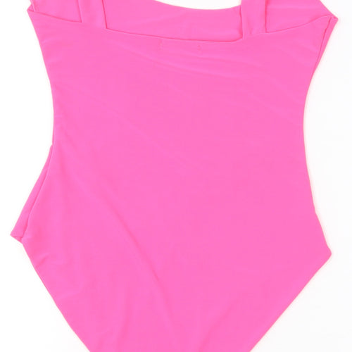 PrettyLittleThing Women’s Pink Bodysuit Size 10 Scoop Neck Stretch One-Piece
