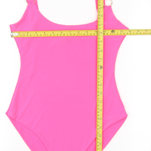 PrettyLittleThing Women’s Pink Bodysuit Size 10 Scoop Neck Stretch One-Piece