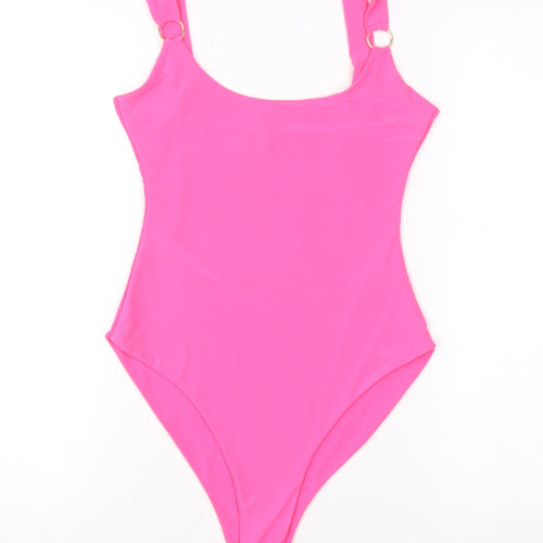 PrettyLittleThing Women’s Pink Bodysuit Size 10 Scoop Neck Stretch One-Piece