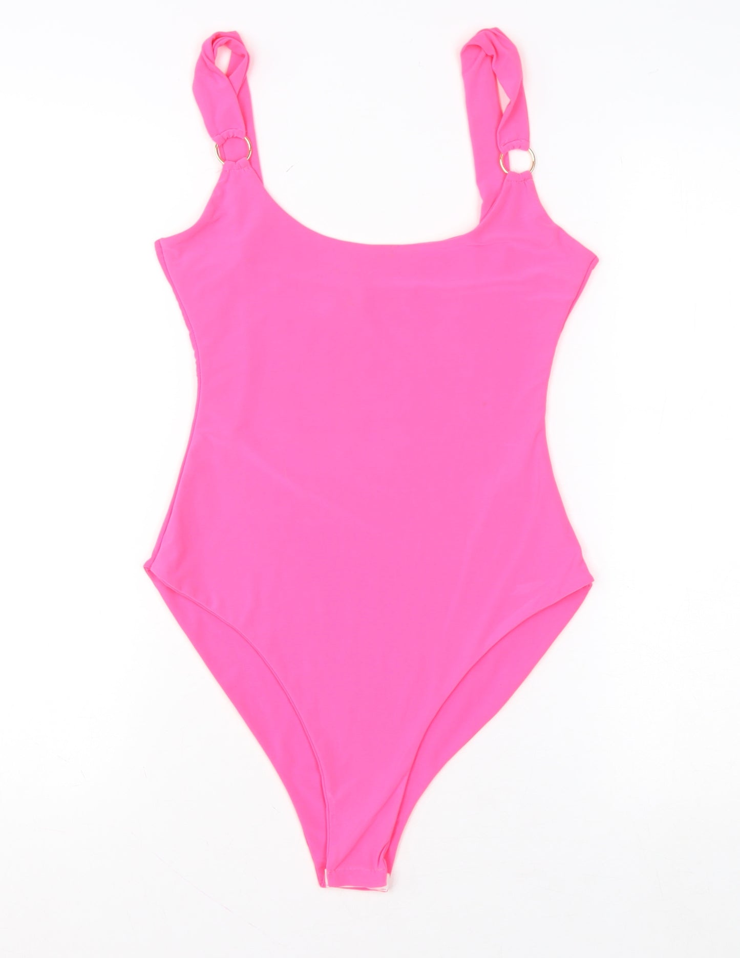 PrettyLittleThing Women’s Pink Bodysuit Size 10 Scoop Neck Stretch One-Piece