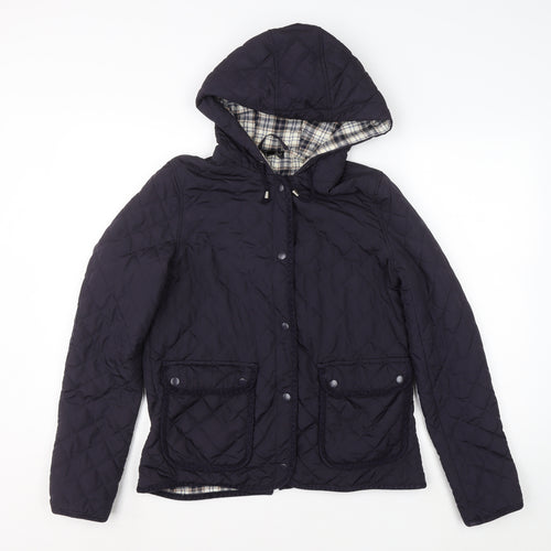 Topshop Women’s Blue Quilted Hooded Jacket Size 12 Polyester Mid-Length