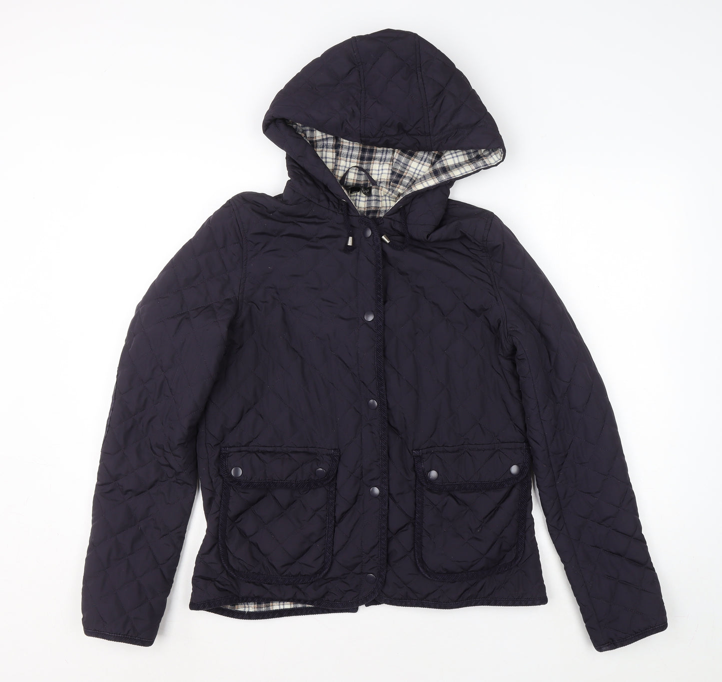 Topshop Women’s Blue Quilted Hooded Jacket Size 12 Polyester Mid-Length