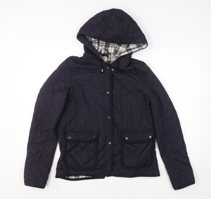 Topshop Women’s Blue Quilted Hooded Jacket Size 12 Polyester Mid-Length