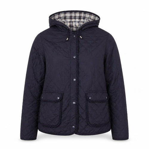 Topshop Women’s Blue Quilted Hooded Jacket Size 12 Polyester Mid-Length