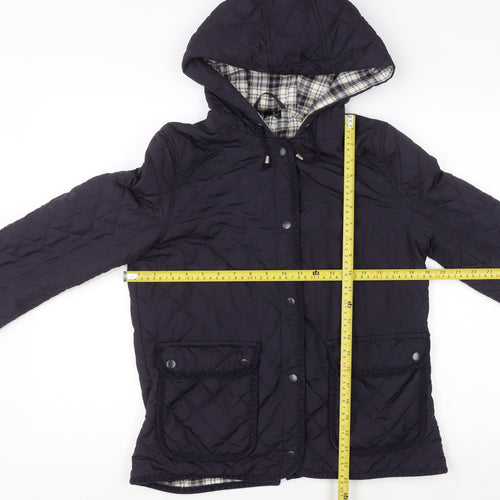 Topshop Women’s Blue Quilted Hooded Jacket Size 12 Polyester Mid-Length