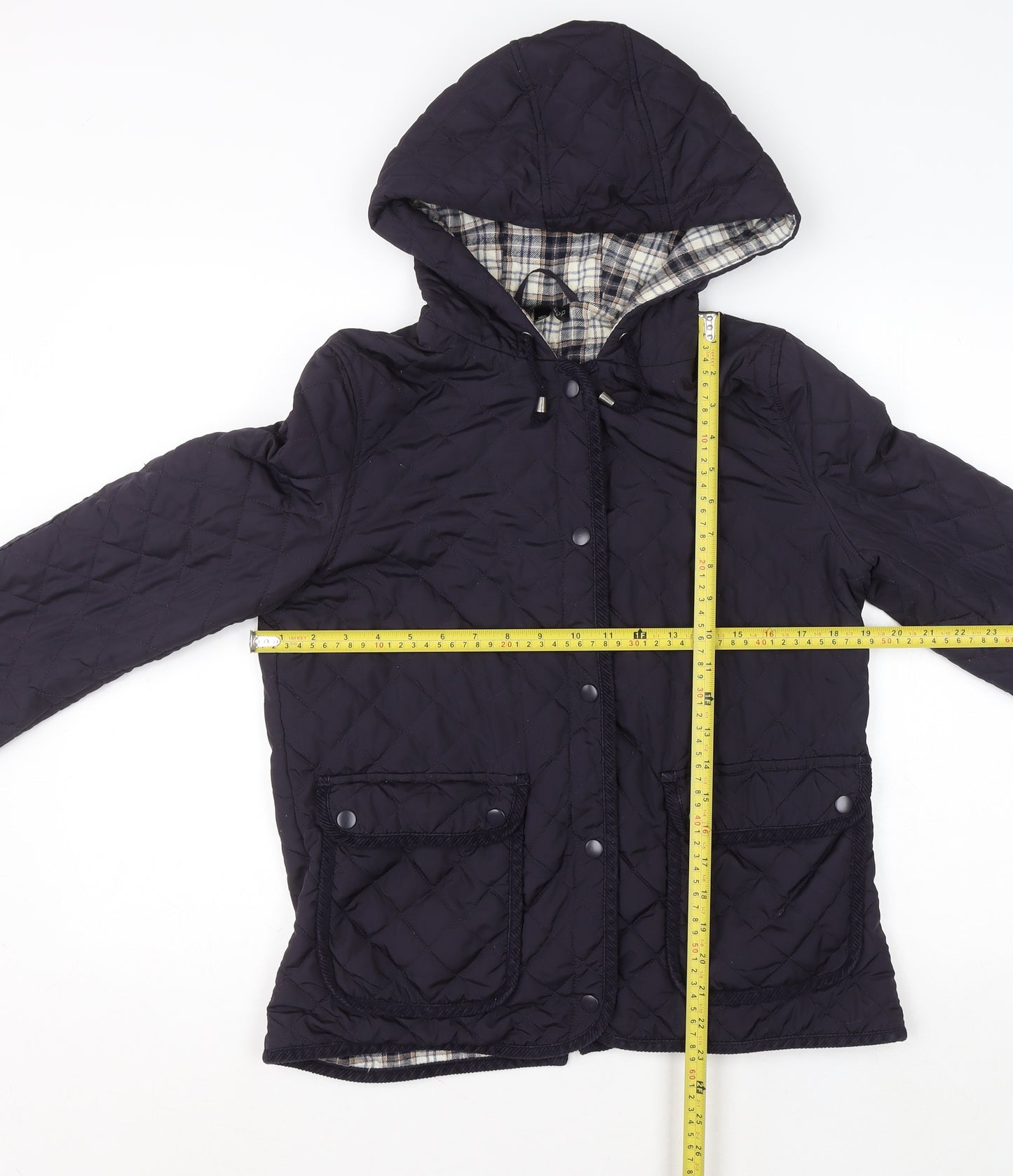Topshop Women’s Blue Quilted Hooded Jacket Size 12 Polyester Mid-Length