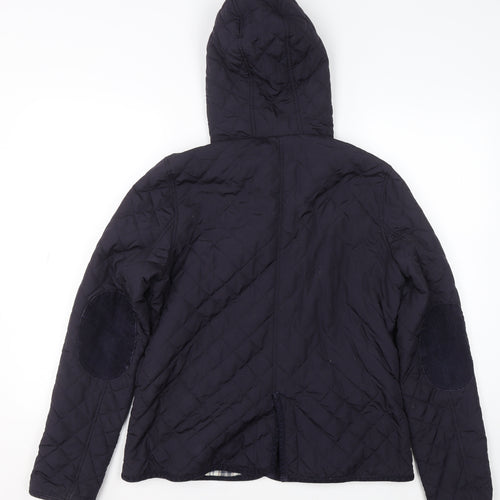 Topshop Women’s Blue Quilted Hooded Jacket Size 12 Polyester Mid-Length
