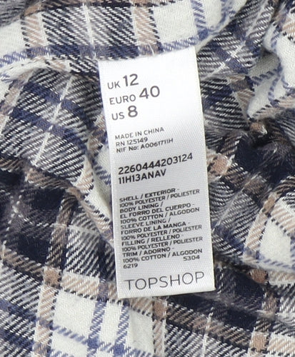 Topshop Women’s Blue Quilted Hooded Jacket Size 12 Polyester Mid-Length