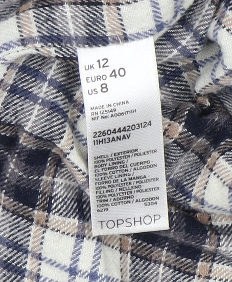 Topshop Women’s Blue Quilted Hooded Jacket Size 12 Polyester Mid-Length