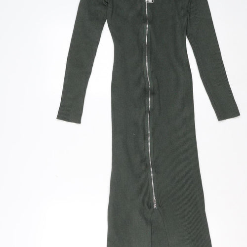 Charlotte Russe Women’s Green Bodycon Midi Knit Zip Dress Size S