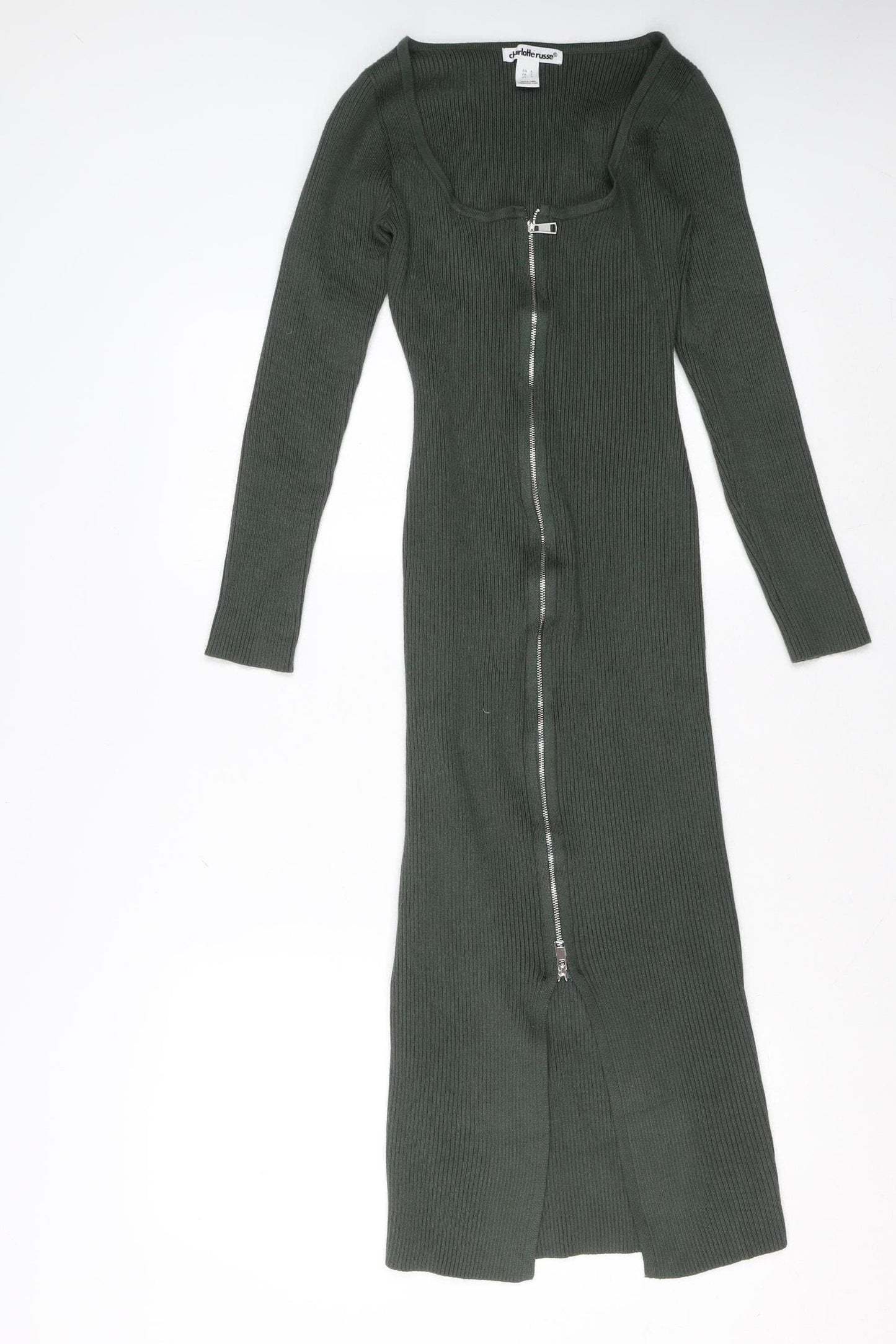 Charlotte Russe Women’s Green Bodycon Midi Knit Zip Dress Size S