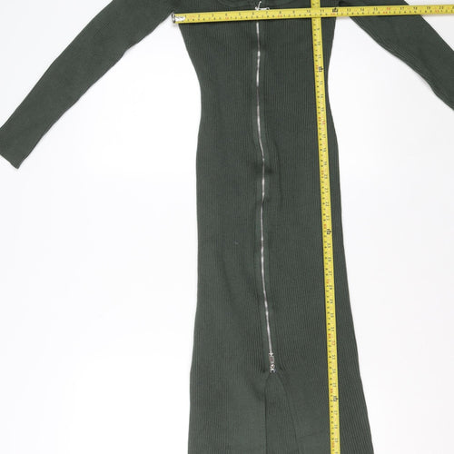 Charlotte Russe Women’s Green Bodycon Midi Knit Zip Dress Size S