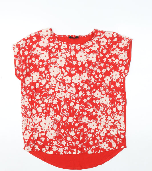 F&F Women’s Red Floral Viscose Blouse Size 12 Short Sleeve
