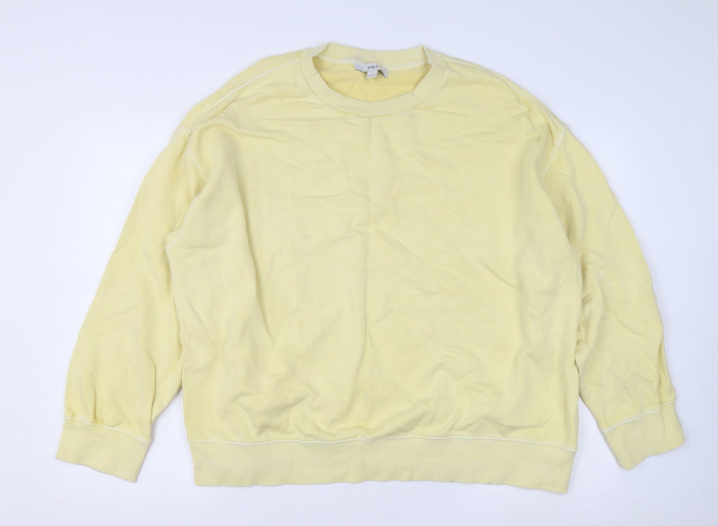Marks and Spencer Women's Yellow Cotton Crew Neck Pullover Jumper Size L
