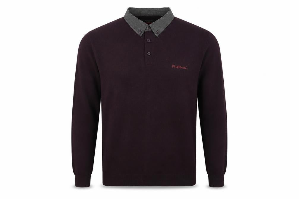 Front view of Pierre Cardin Men's Purple Collared Henley Jumper, size L