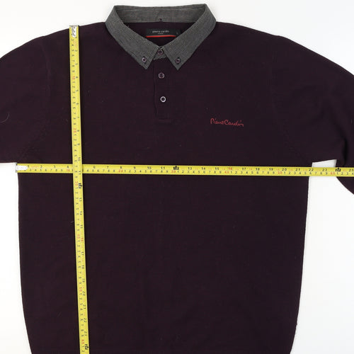 Pierre Cardin Men's Purple Collared Henley Jumper Size L