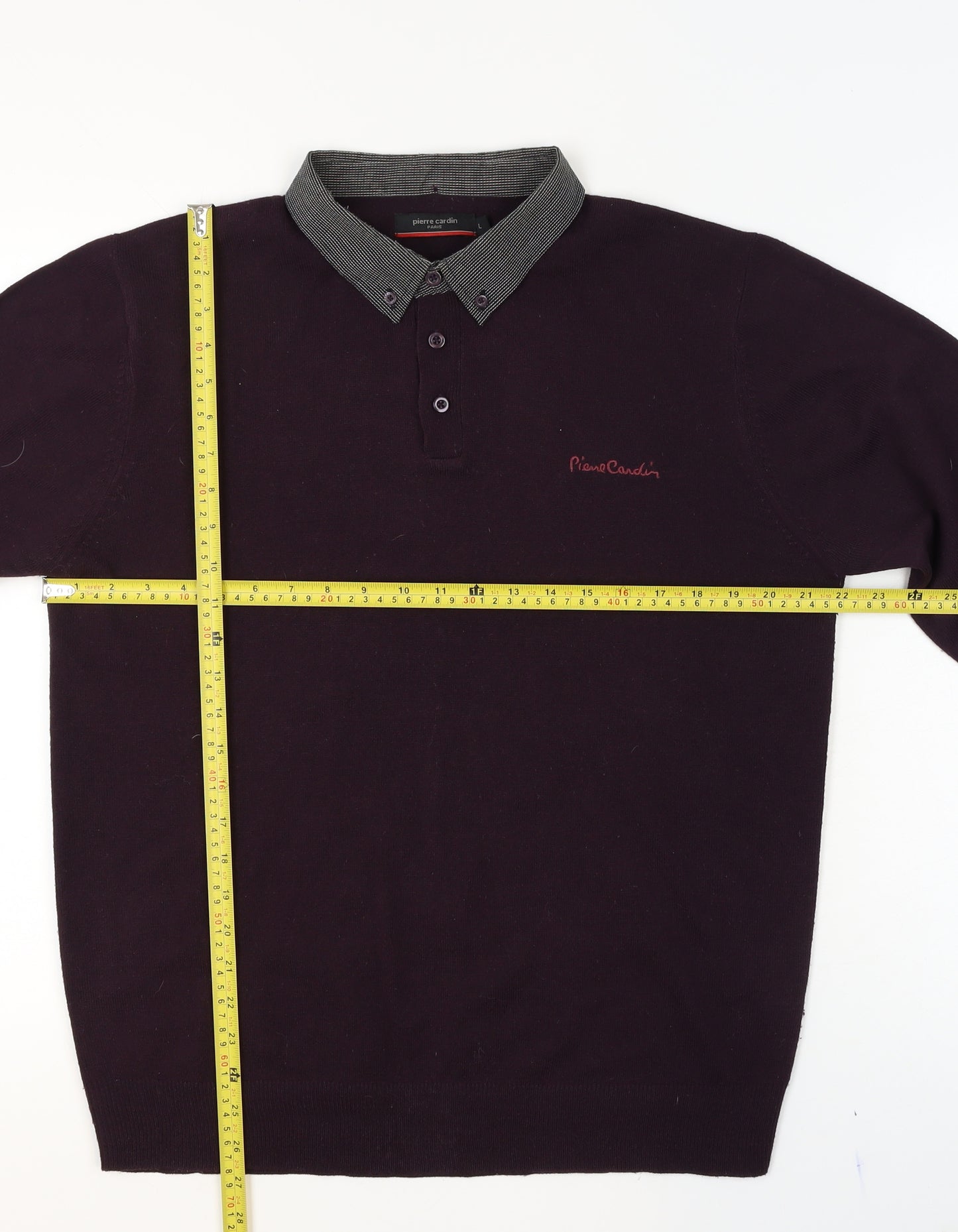Pierre Cardin Men's Purple Collared Henley Jumper Size L