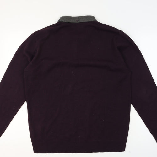 Pierre Cardin Men's Purple Collared Henley Jumper Size L