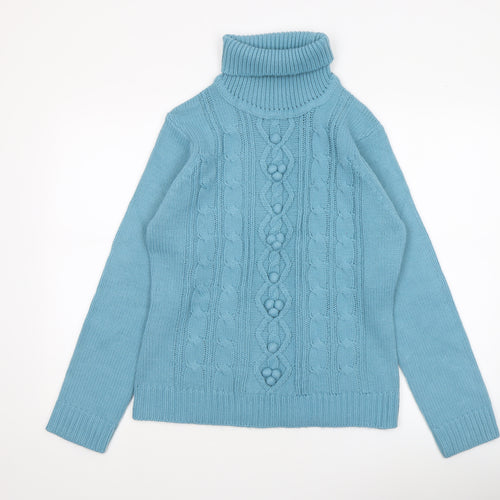 Armand Thiery Women’s Blue Roll Neck Cable Knit Acrylic Jumper L